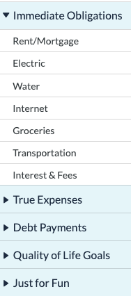 Default YNAB category structure